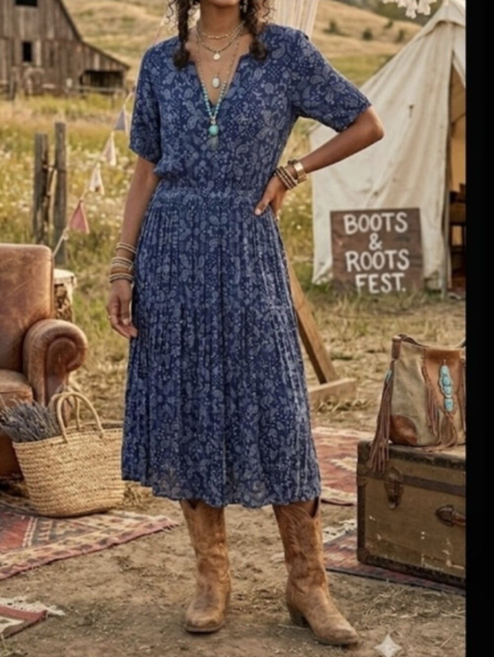 GAP Navy Patchwork  Paisley V-Neck Maxi Dress...Size:XL